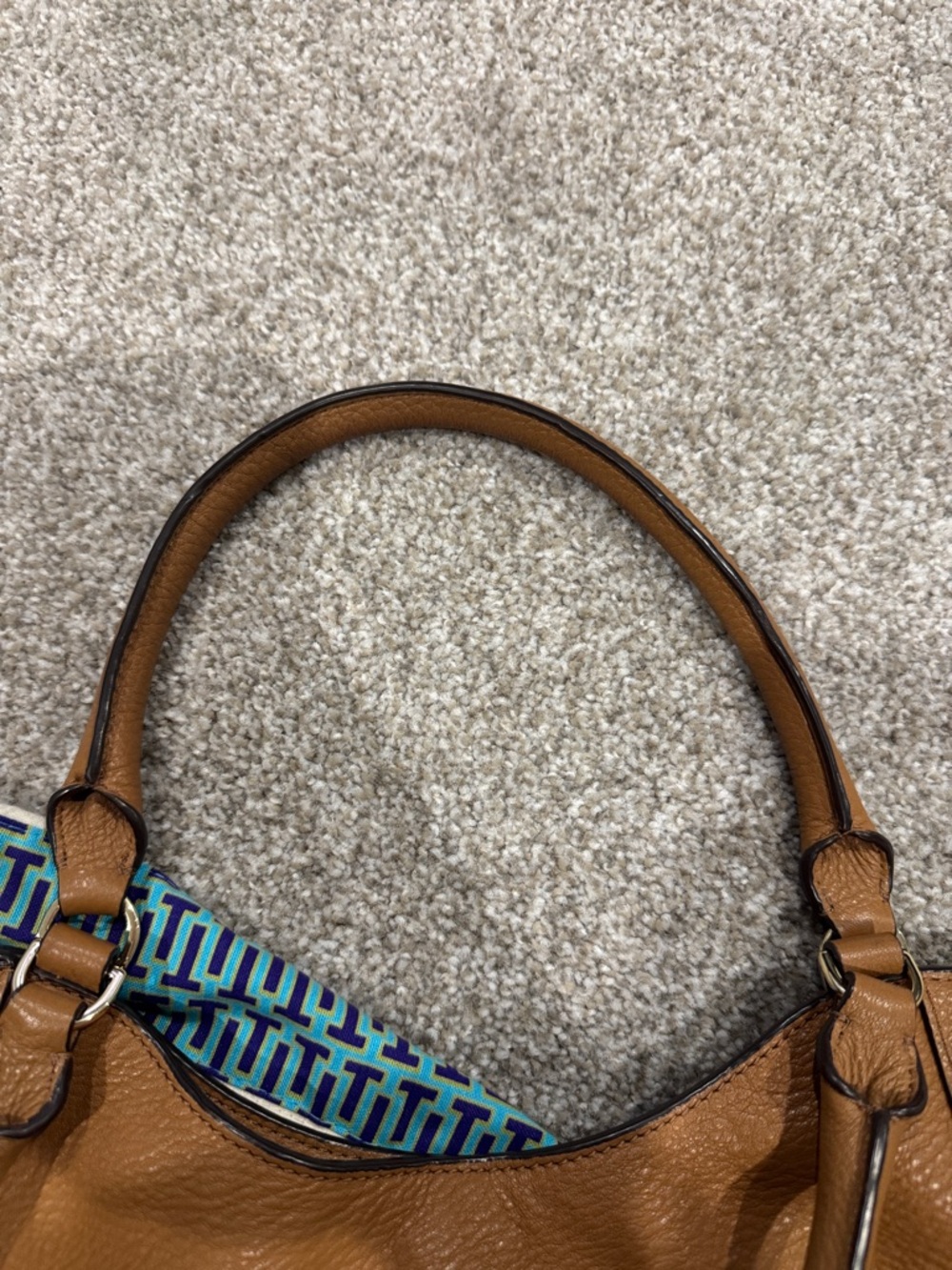 Tory Burch Cognac Leather Shoulder Tote with Embossed Logo - Picture 9 of 9